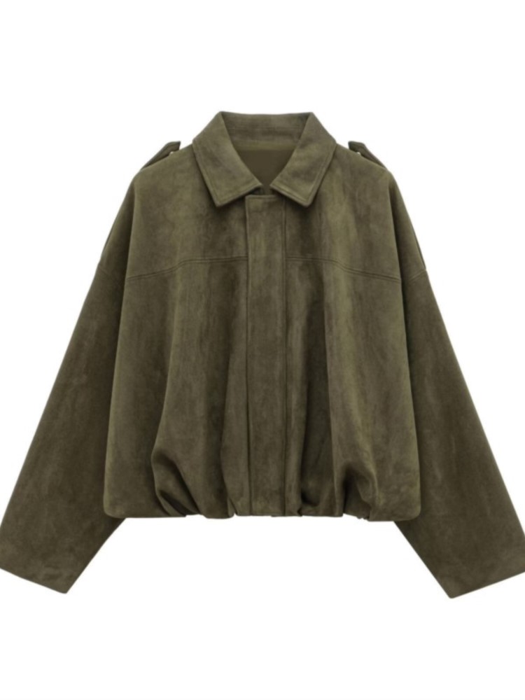 Women'S Fashion Bomber Jacket - Autumn Winter New Fashion Suede Fabric