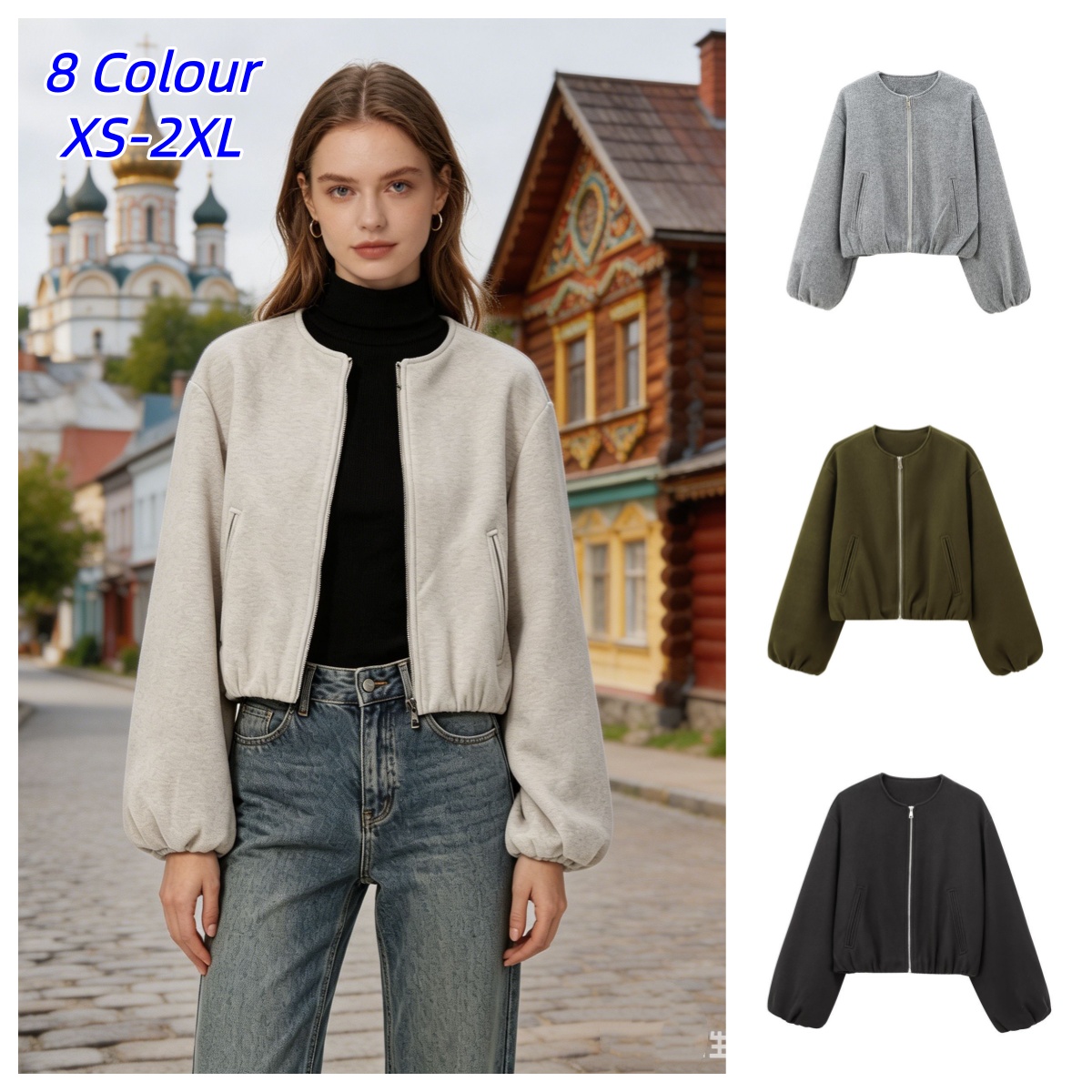 Women'S Fashion Bomber Jacket - Retro Round Zipper Bomber Jackets for