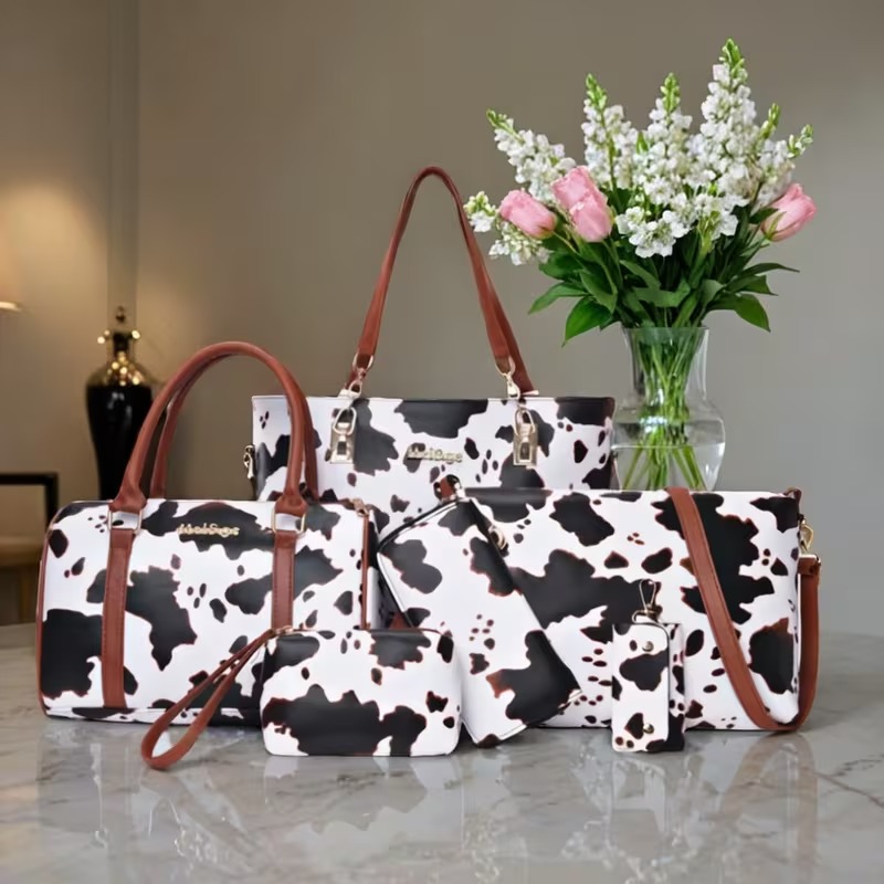 Crossbody Bag Women - 6-piece PU Fashion Cow-pattern Tote Bag