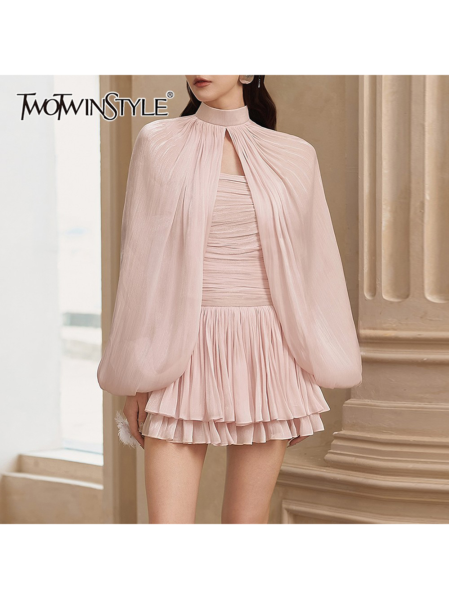 Ruched Dress Mini - TWOTWINSTYLE Sweet Spliced Shirring Two Piece