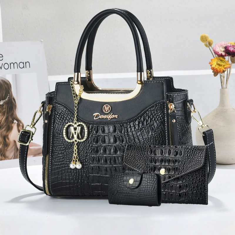 Crossbody Bag Women - Women's Crocodile Texture Handbag Set, 3-Piece