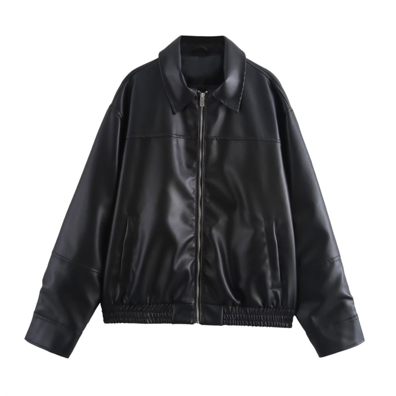 Women'S Fashion Bomber Jacket - Vintage PU Leather Bomber Jackets Autumn