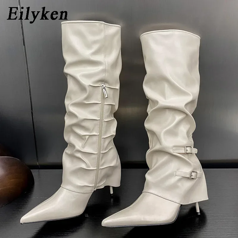 Winter Fashion Women Boots - Eilyken Fashion Pleated Buckle Women Knee-High