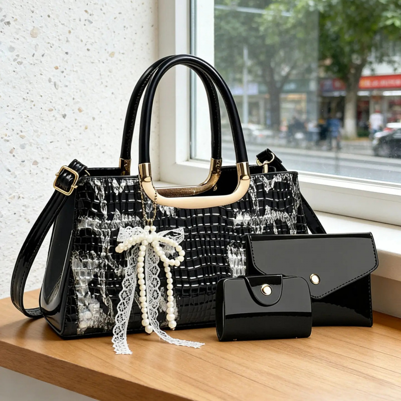 Crossbody Bag Women - Women's Handbag Set, Crocodile Pattern Evening