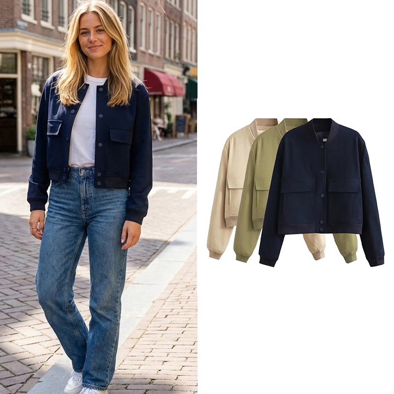 Women'S Fashion Bomber Jacket - Willshela Women Fashion Solid Bomber Jackets