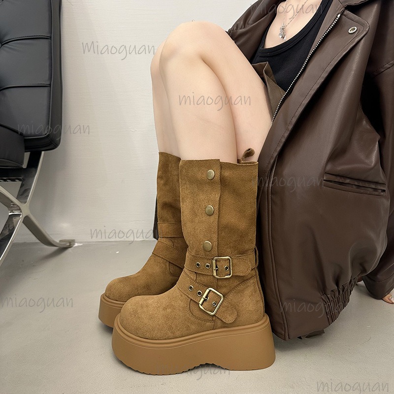 Winter Fashion Women Boots - Vintage Thick Heels Slip on Women