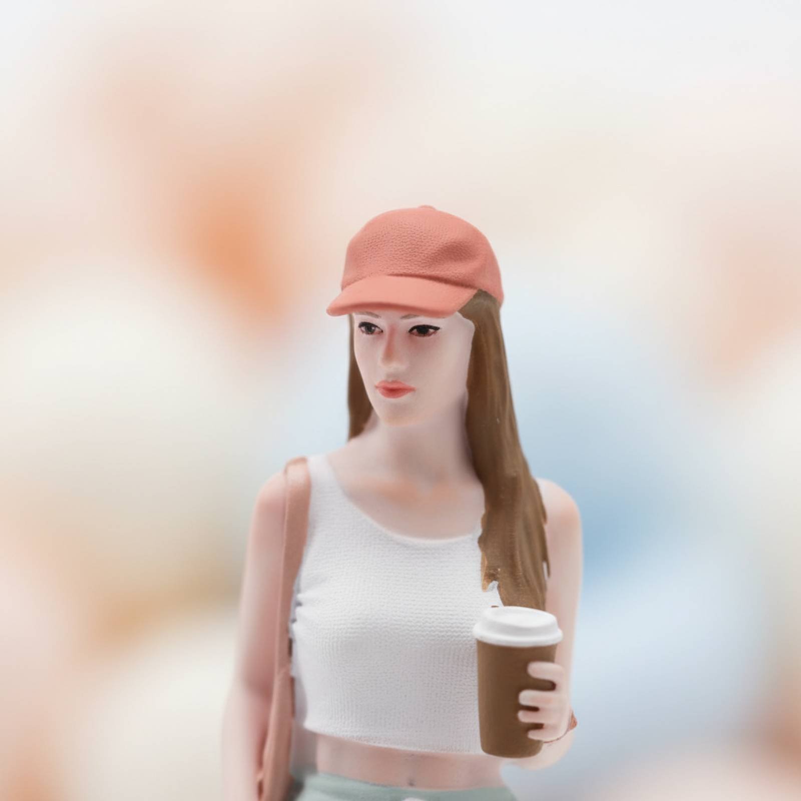 Women Fashion Pose - Girl Figure Holding Coffee Colorful Street