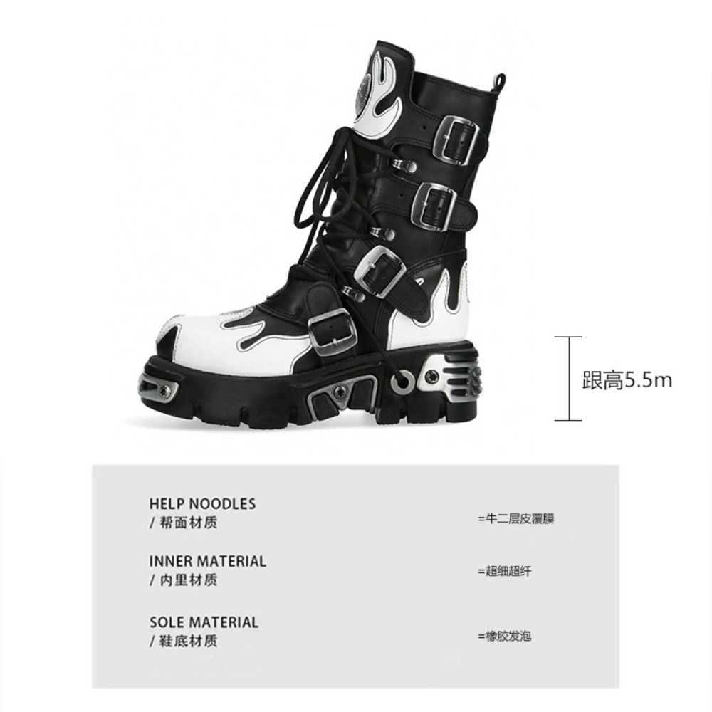 Fashion New Men's Flame Metal  - Women'S Fashion Riding Boots ulasan dan harga