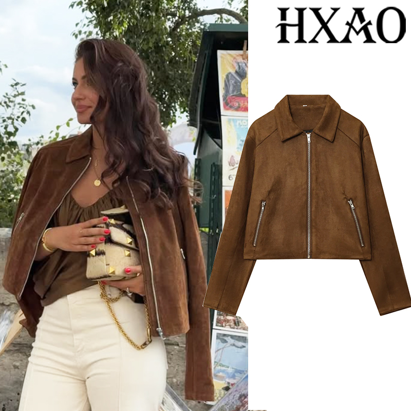 HXAO Cropped Coat Suede Jacket - Women'S Fashion Bomber Jacket ulasan dan harga