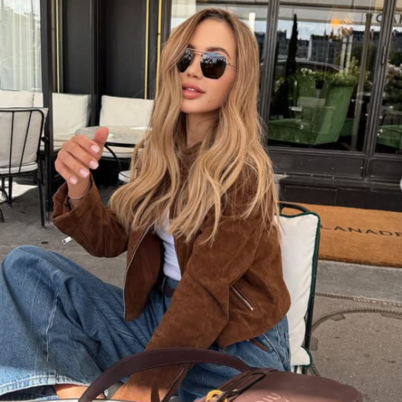 HXAO Cropped Coat Suede Jacket - Women'S Fashion Bomber Jacket ulasan dan harga
