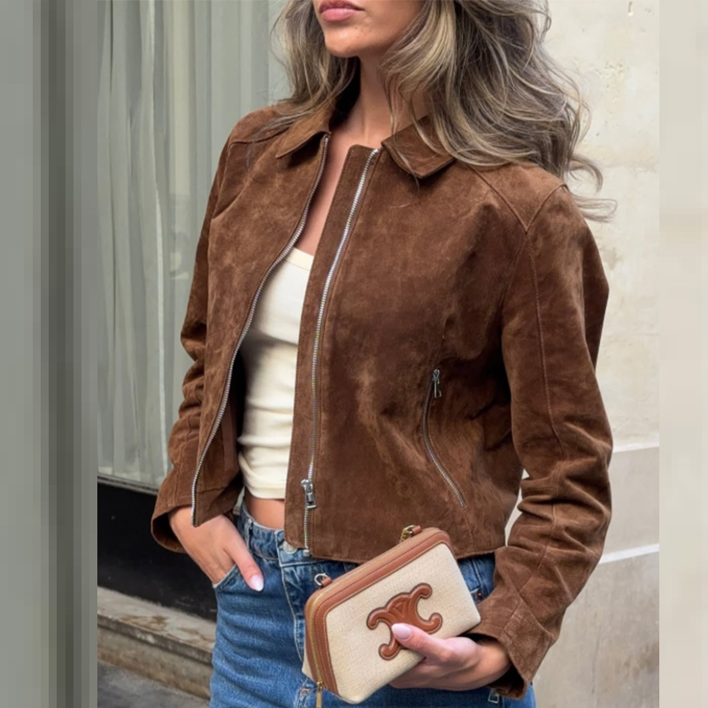HXAO Cropped Coat Suede Jacket - Women'S Fashion Bomber Jacket ulasan dan harga