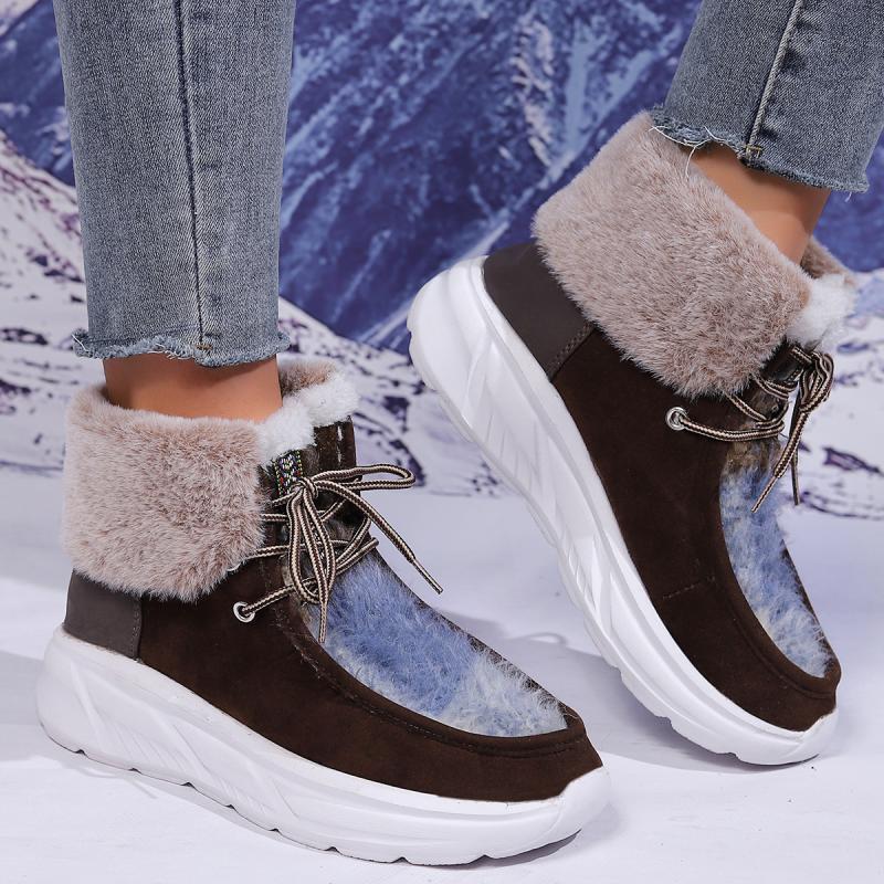 Fashion Faux Fur Lace Up Snow  - Women'S Fashion Hiking Boots ulasan dan harga