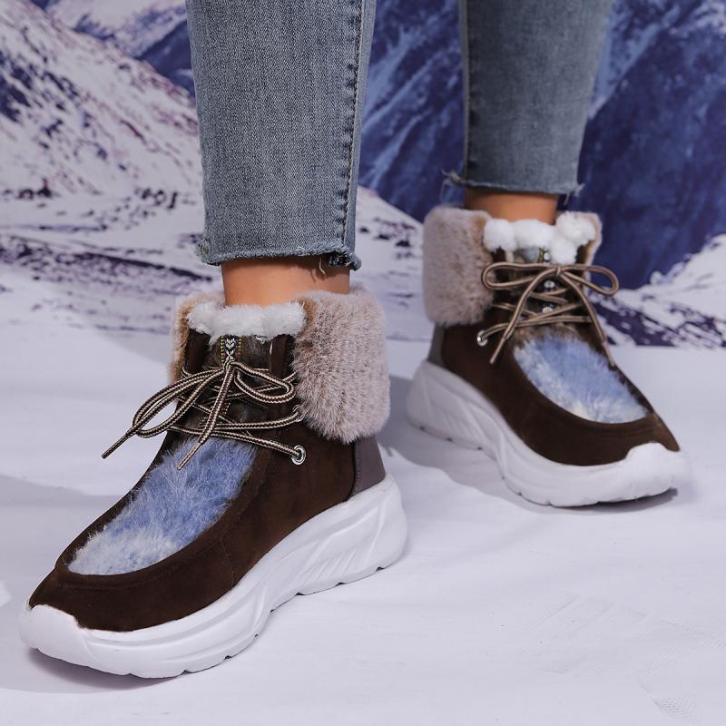 Fashion Faux Fur Lace Up Snow  - Women'S Fashion Hiking Boots ulasan dan harga
