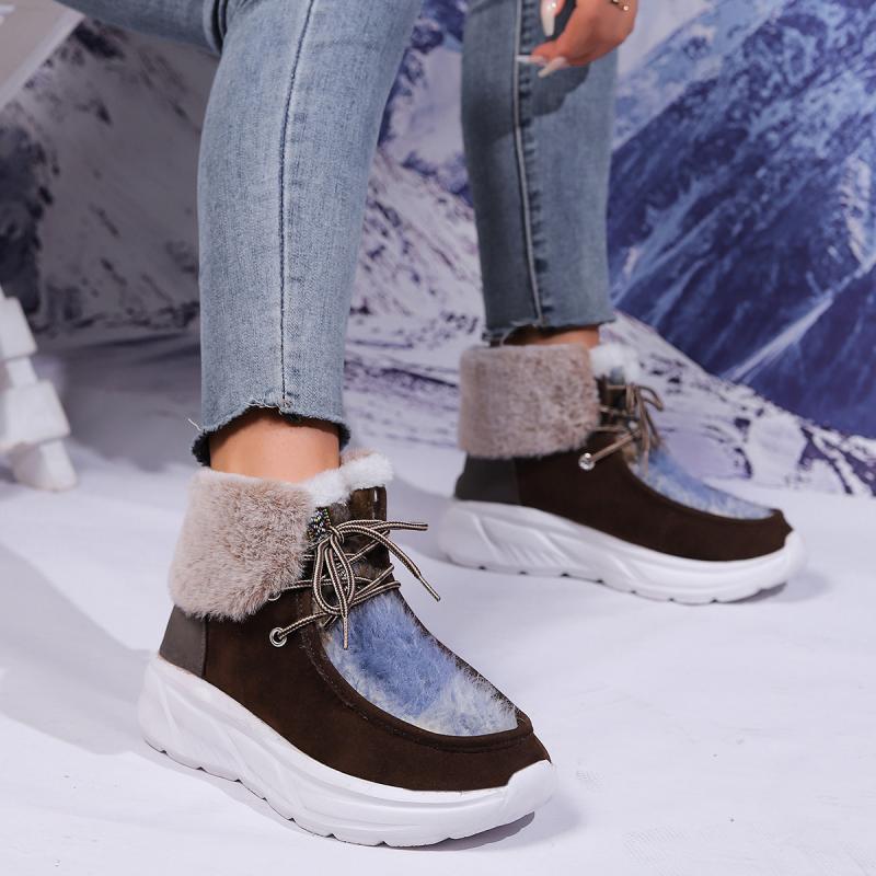 Fashion Faux Fur Lace Up Snow  - Women'S Fashion Hiking Boots ulasan dan harga