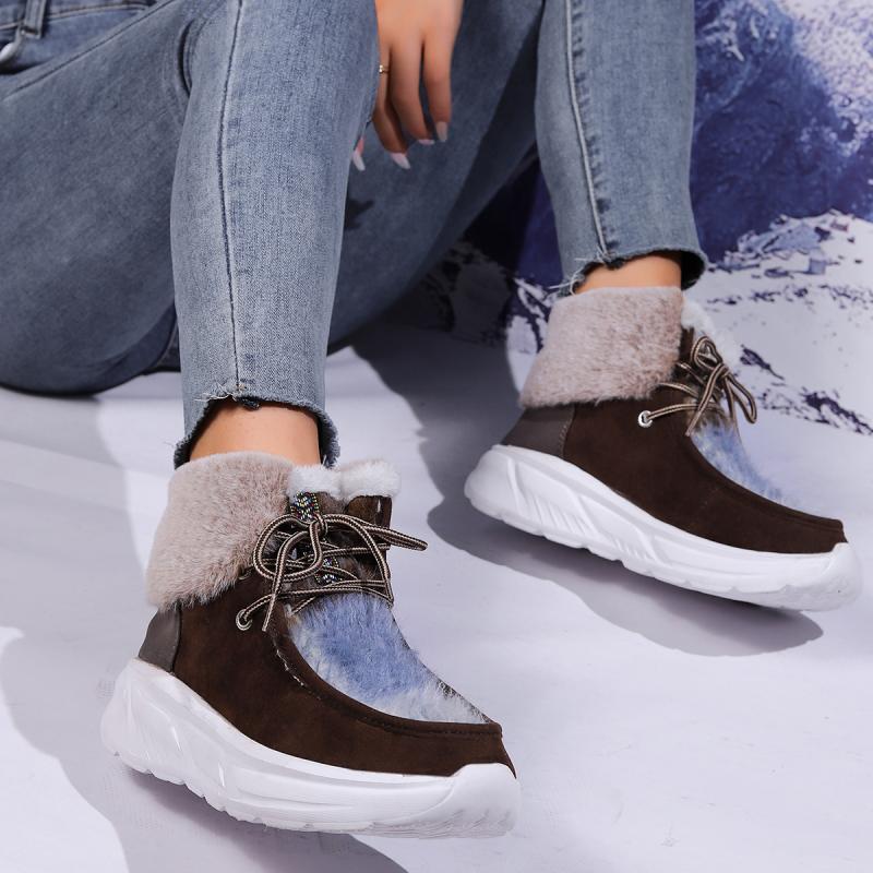 Fashion Faux Fur Lace Up Snow  - Women'S Fashion Hiking Boots ulasan dan harga
