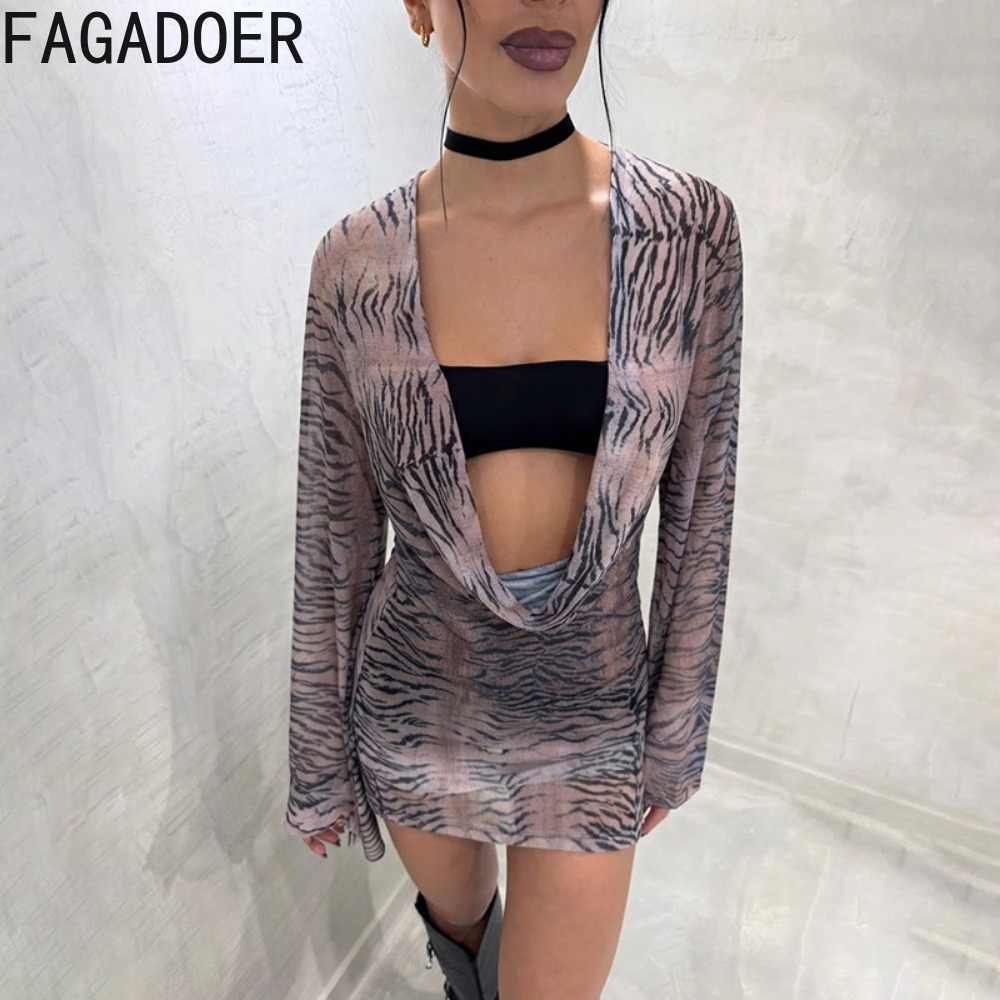 FAGADOER Y2K Retro Tiger Strip - Ruched Dress Mini ulasan dan harga