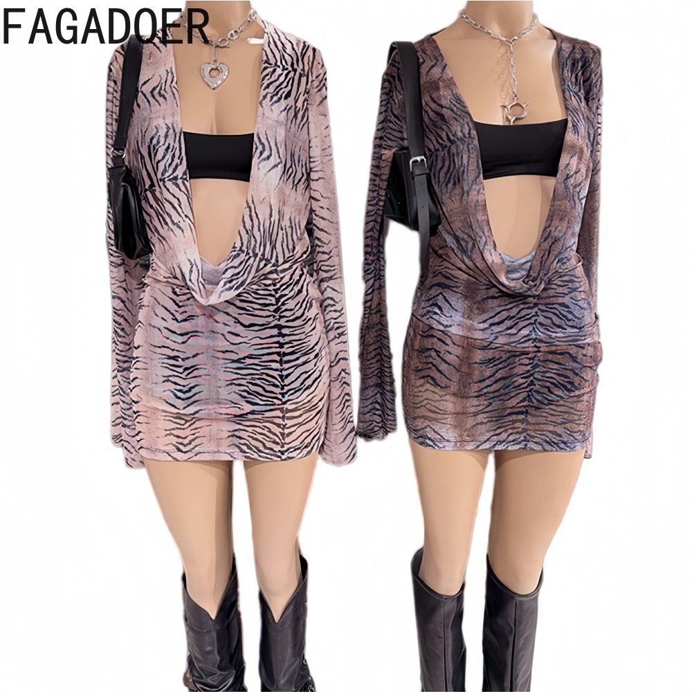 FAGADOER Y2K Retro Tiger Strip - Ruched Dress Mini ulasan dan harga
