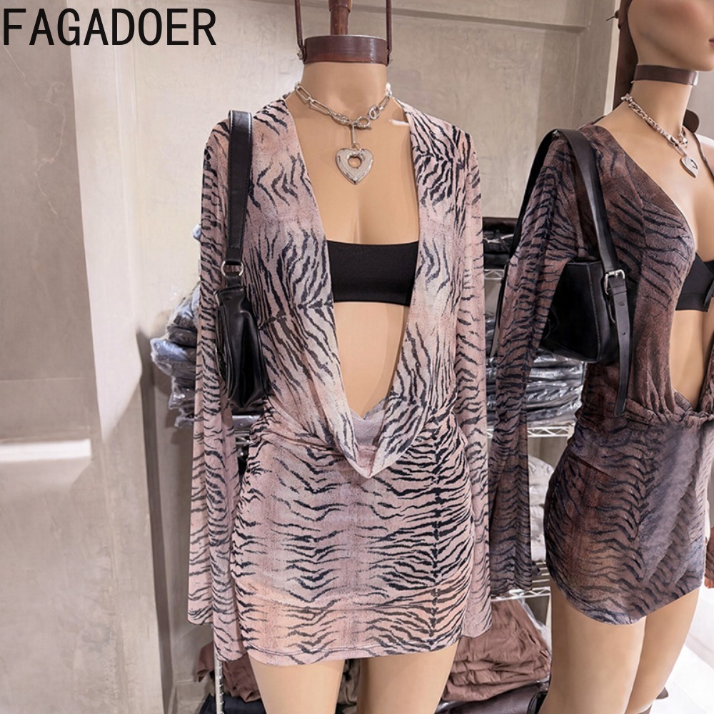 FAGADOER Y2K Retro Tiger Strip - Ruched Dress Mini ulasan dan harga