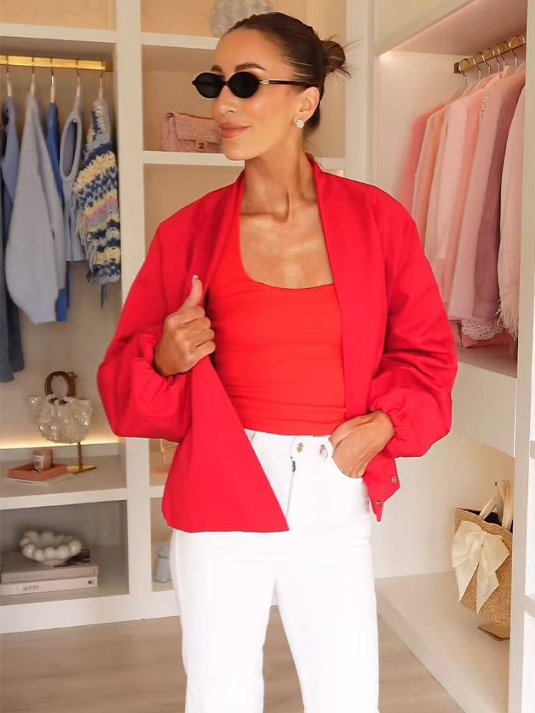 TFMLN Fashion Red Short Bomber - Women'S Fashion Bomber Jacket ulasan dan harga