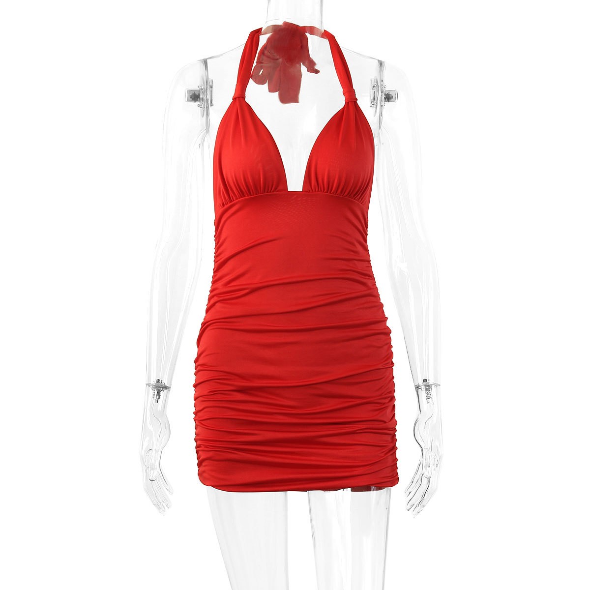 Summer Women's Clothing Deep V - Ruched Dress Mini ulasan dan harga