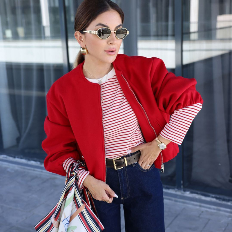 Retro Round Zipper Bomber Jack - Women'S Fashion Bomber Jacket ulasan dan harga