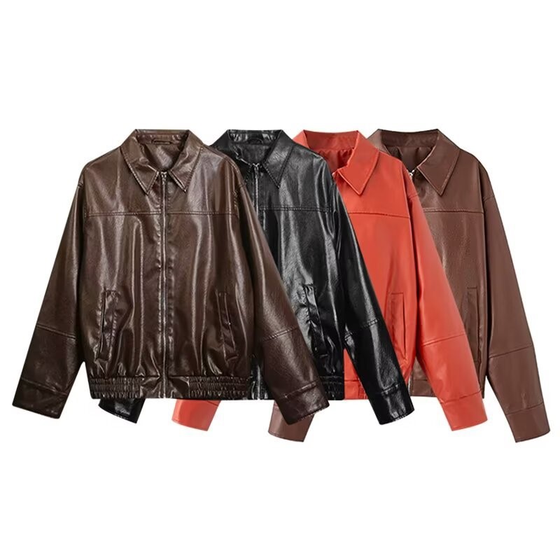 Vintage PU Leather Bomber Jack - Women'S Fashion Bomber Jacket ulasan dan harga