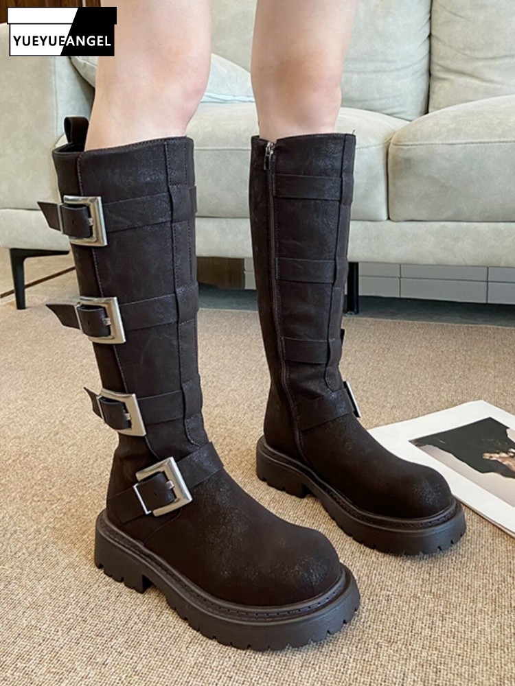Fashion Women Multi Buckle Kne - Women'S Fashion Riding Boots ulasan dan harga