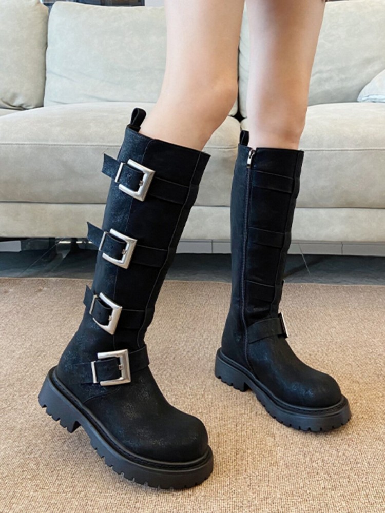 Fashion Women Multi Buckle Kne - Women'S Fashion Riding Boots ulasan dan harga