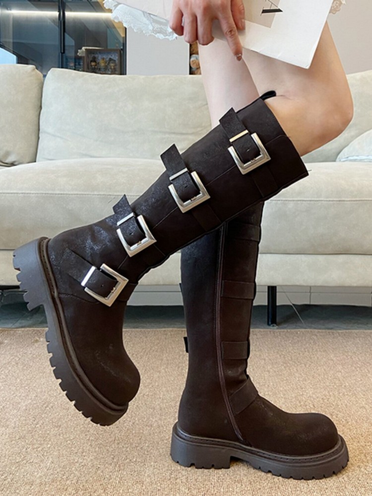 Fashion Women Multi Buckle Kne - Women'S Fashion Riding Boots ulasan dan harga