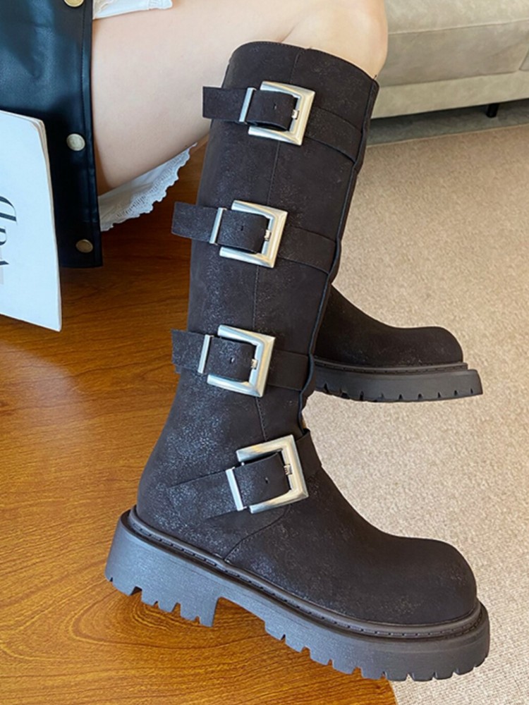 Fashion Women Multi Buckle Kne - Women'S Fashion Riding Boots ulasan dan harga