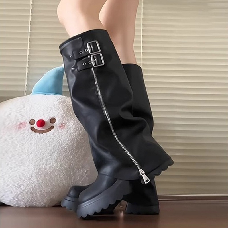 Punk Style Splicing Thick Bott - Winter Fashion Women Boots ulasan dan harga