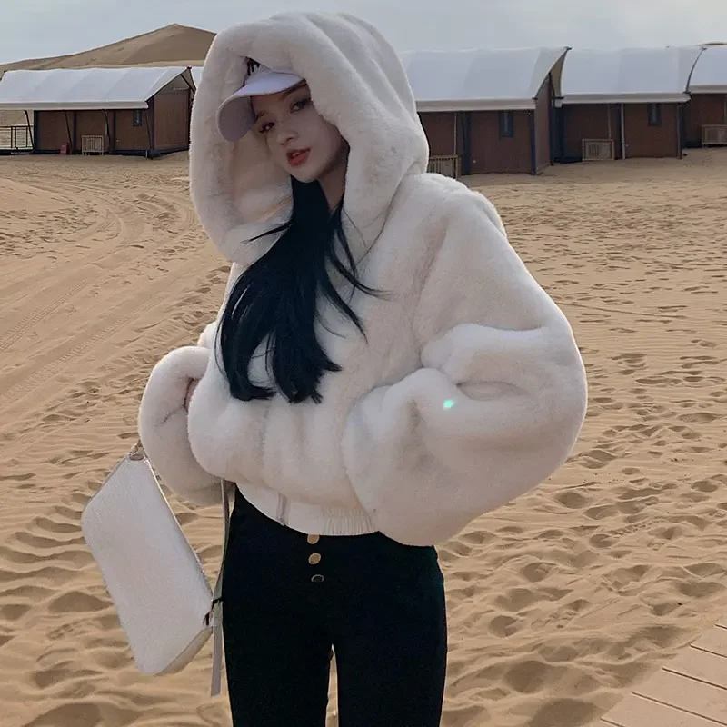 Chic Women Faux Rabbit Fur Coa - Women'S Fashion Bomber Jacket ulasan dan harga