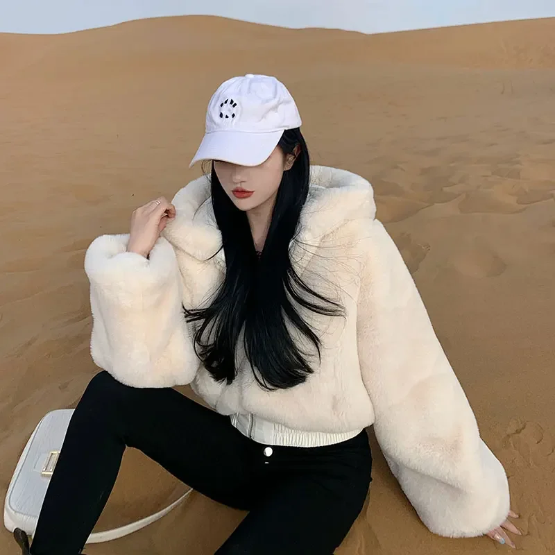 Chic Women Faux Rabbit Fur Coa - Women'S Fashion Bomber Jacket ulasan dan harga