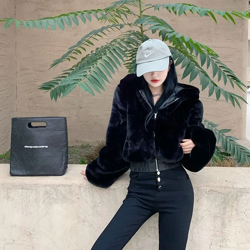 Chic Women Faux Rabbit Fur Coa - Women'S Fashion Bomber Jacket ulasan dan harga