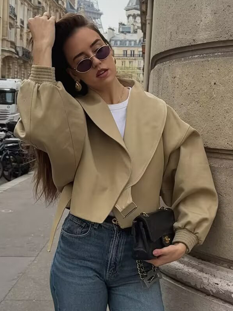 TFMLN Elegant Lapel Bomber Jac - Women'S Fashion Bomber Jacket ulasan dan harga