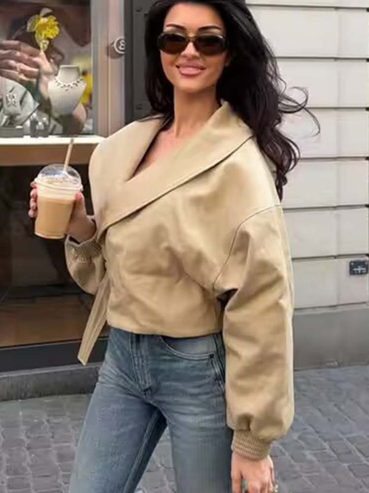 TFMLN Elegant Lapel Bomber Jac - Women'S Fashion Bomber Jacket ulasan dan harga