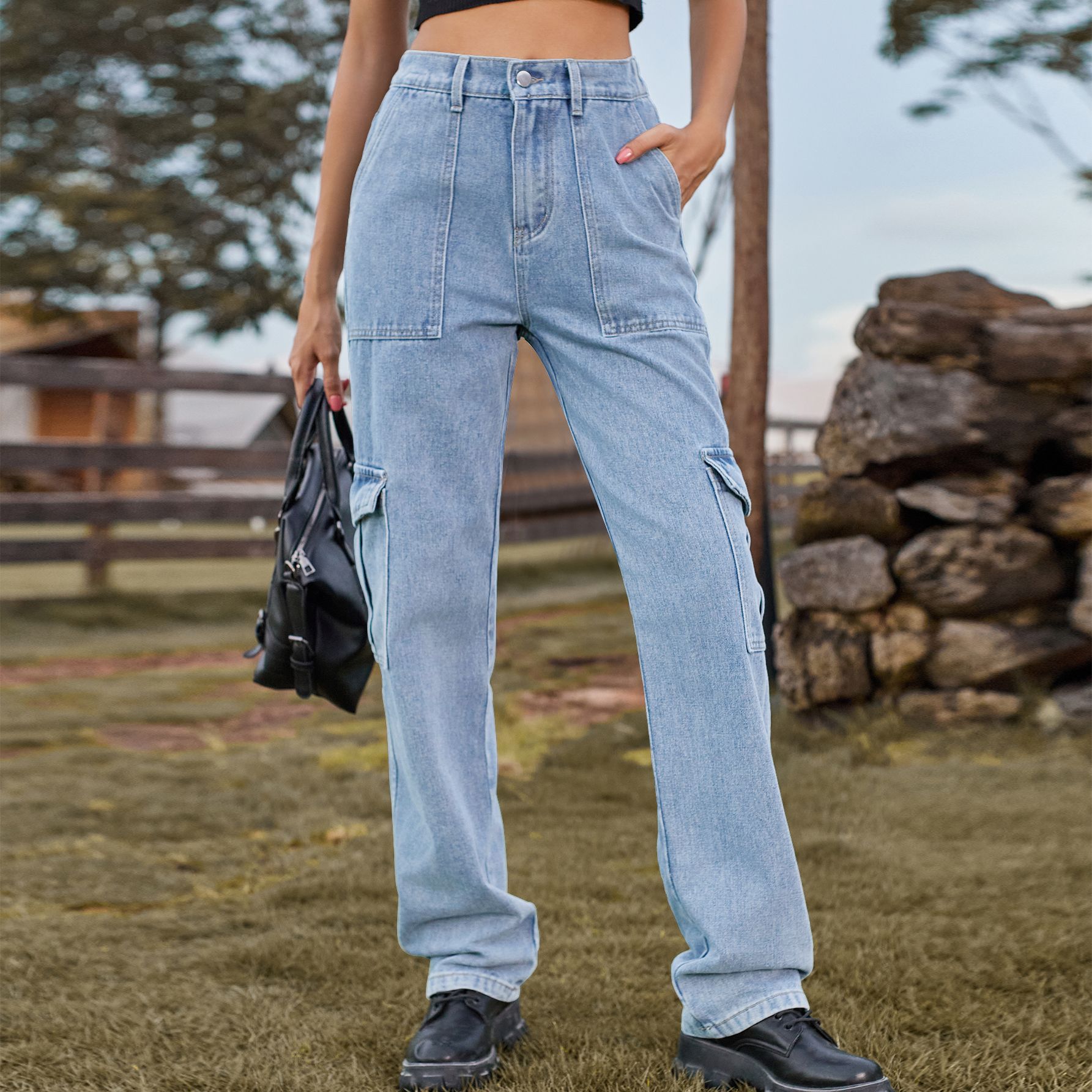 Chic INS Denim Pants Female St - Women'S Fashion Utility Pants ulasan dan harga