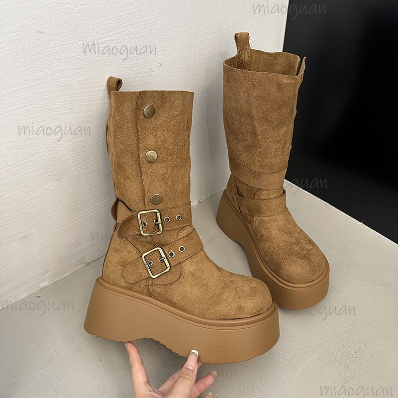 Vintage Thick Heels Slip on Wo - Winter Fashion Women Boots ulasan dan harga