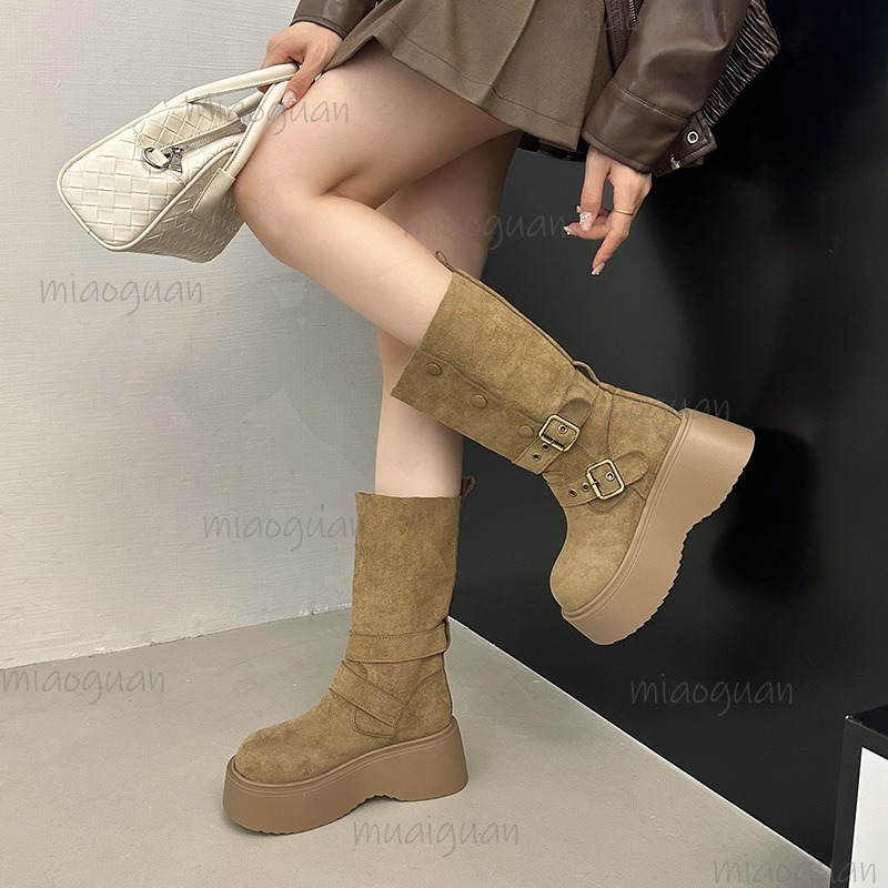 Vintage Thick Heels Slip on Wo - Winter Fashion Women Boots ulasan dan harga