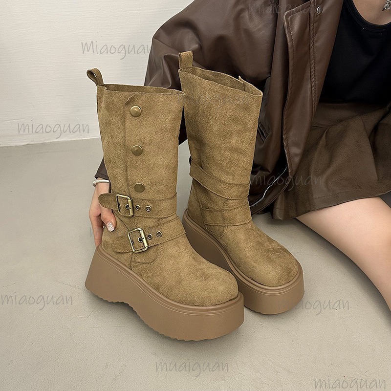 Vintage Thick Heels Slip on Wo - Winter Fashion Women Boots ulasan dan harga